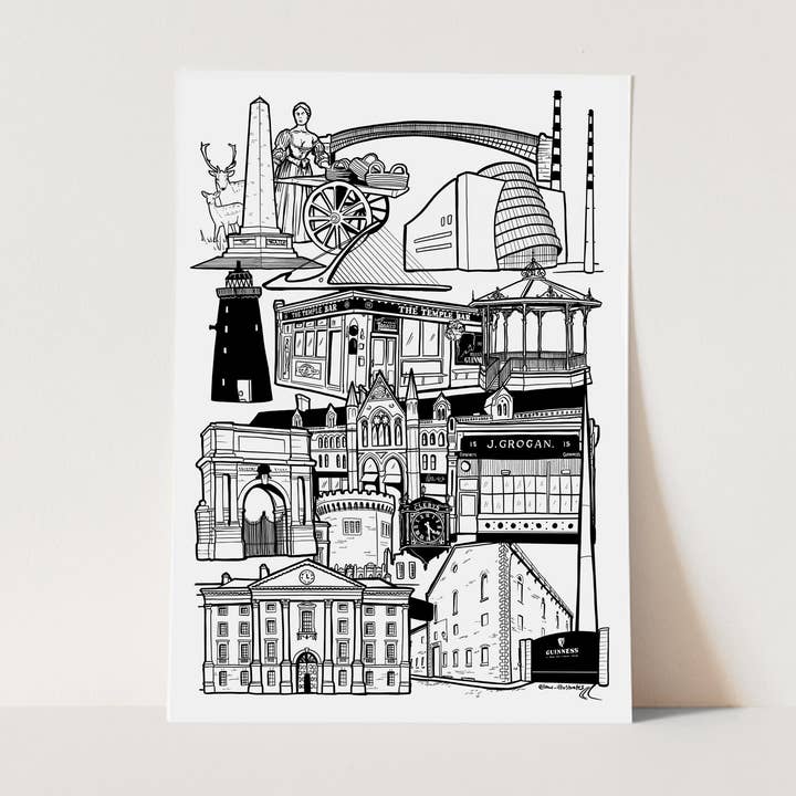 Dublin Landmark Skyline Illustration Print for wholesale by LAW Illustrates