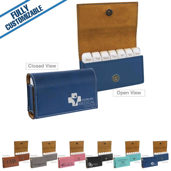 Engraved Leatherette Pill Box- 3 x7 Days -Fully Customizable for wholesale by GiftWorksPlus