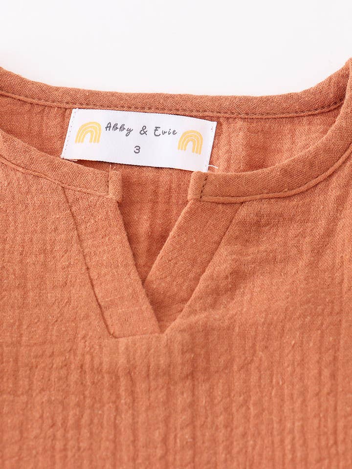 Mom & Co. - Wholesale Top & Pant Set - Baby - Premium Caramel muslin boy set1