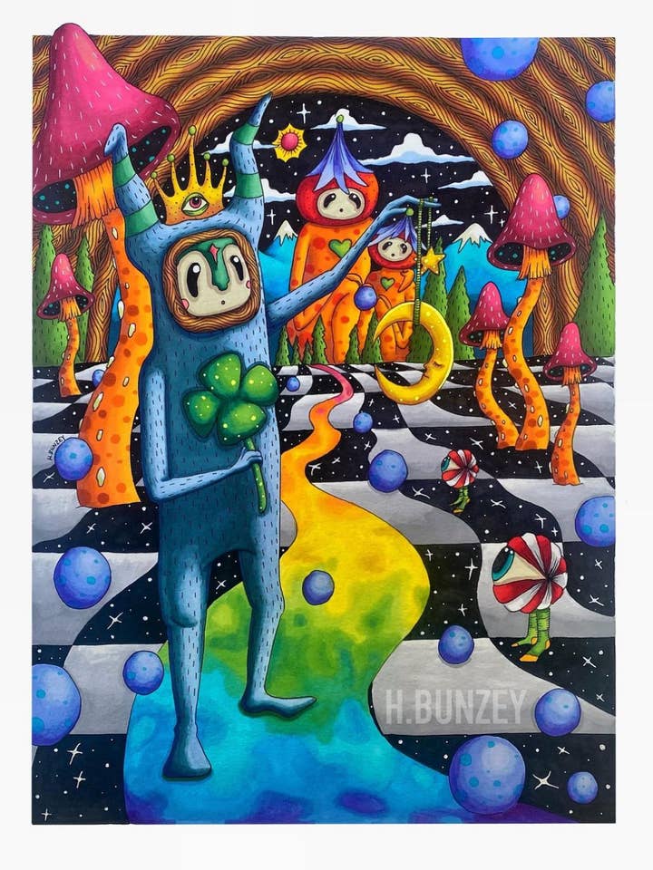 Moon Trippy Fantasy Art Print for wholesale by H. Bunzey Art