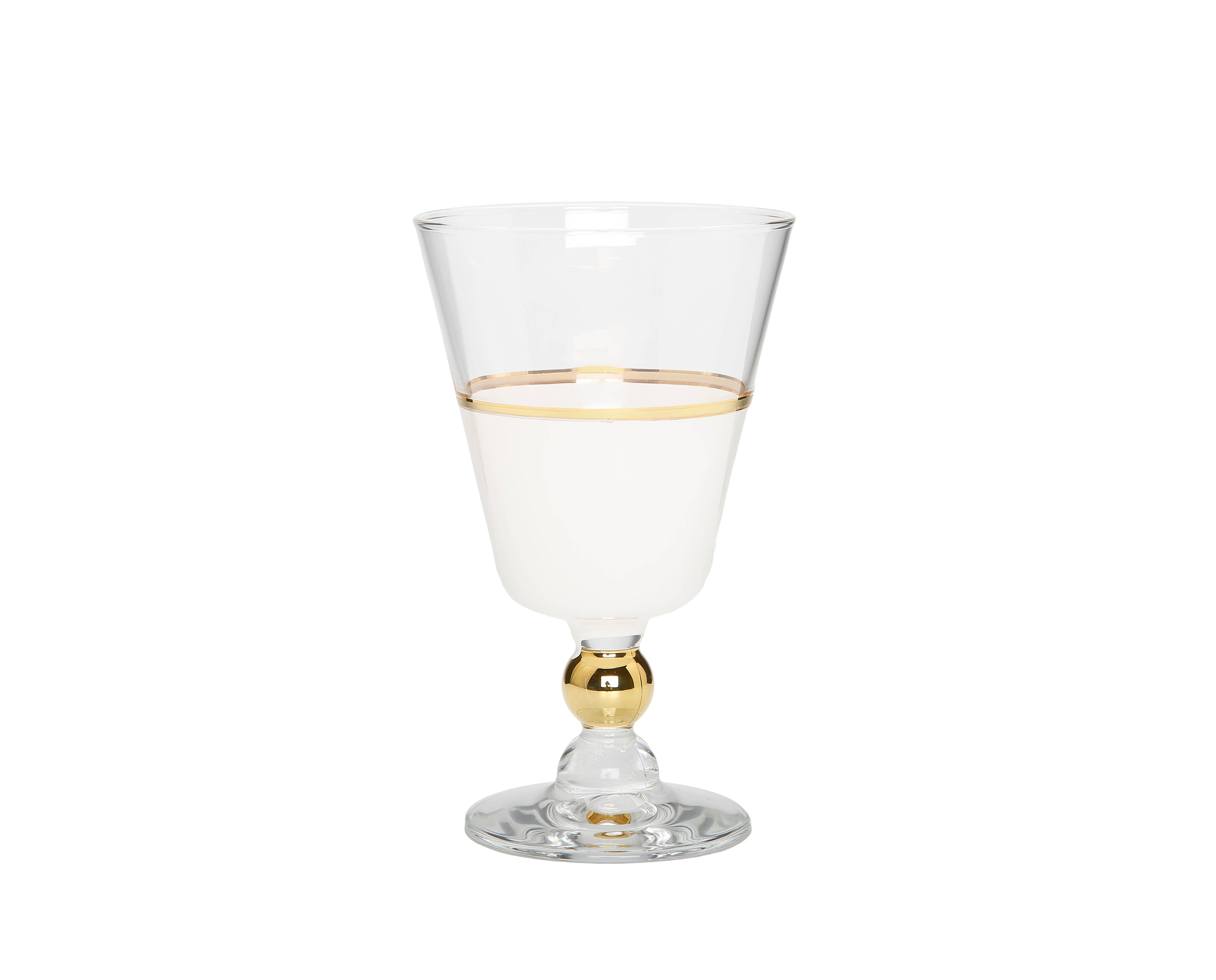 CLASSIC TOUCH DECOR INC. - Wholesale Drinking glass/cup - Set of 6 White Water Glasses with Gold Trim and Clear Stem