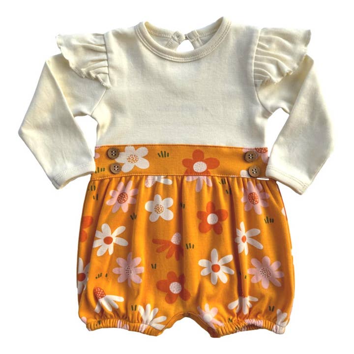 GOTS Certified Organic Cotton Long Sleeve Bubble Romper - Fall Floral for wholesale by Cat & Dogma