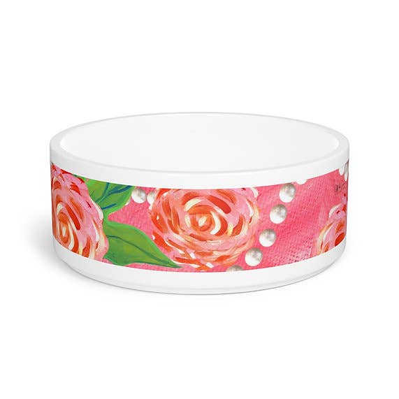 Pretty-N-Pink Pet Bowl for wholesale by Off the Canvas Collection, LLC