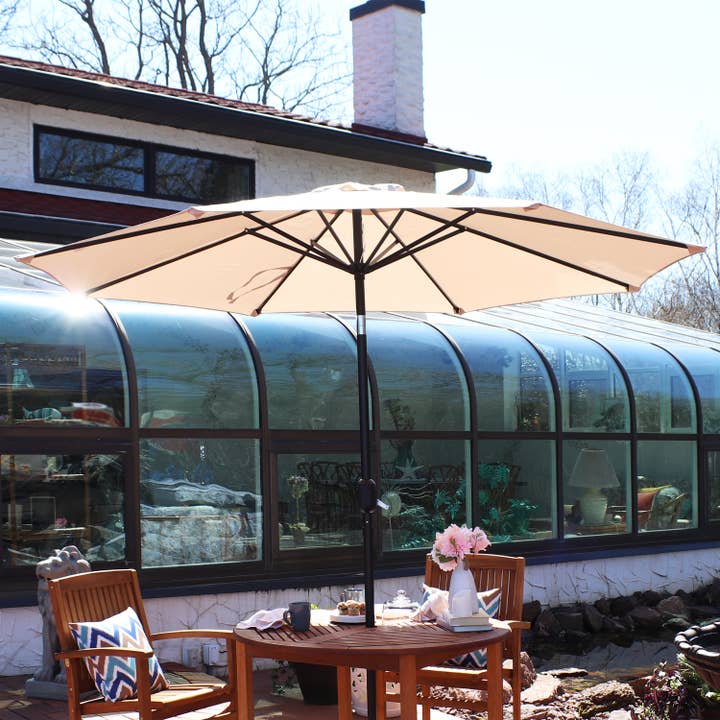 9 ft Aluminum Patio Umbrella with Tilt and Crank - Beige for wholesale by Sunnydaze Decor