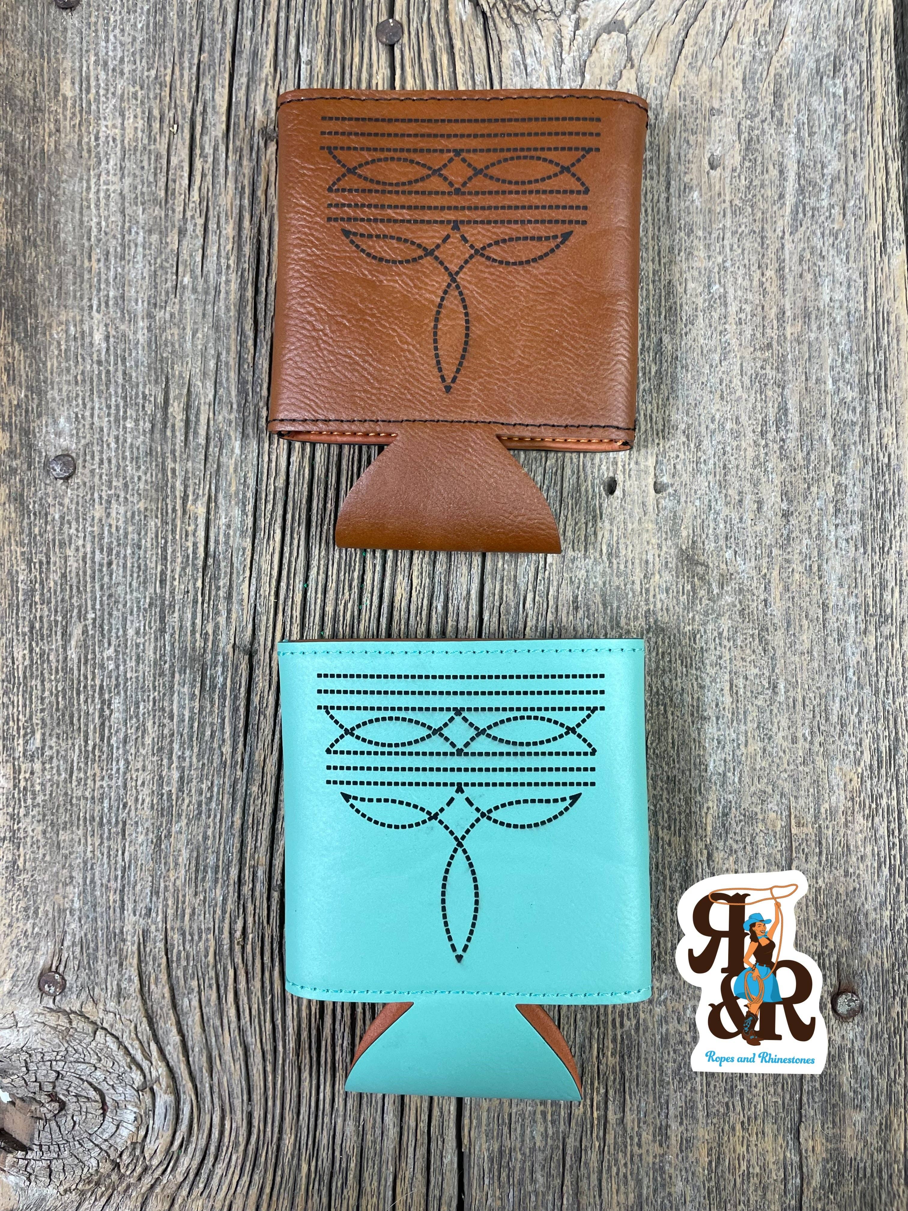 Ropes and Rhinestones - Wholesale Drink Huggers & Koozies - Wholesale Boot Stitch Leatherette Can Cooler2