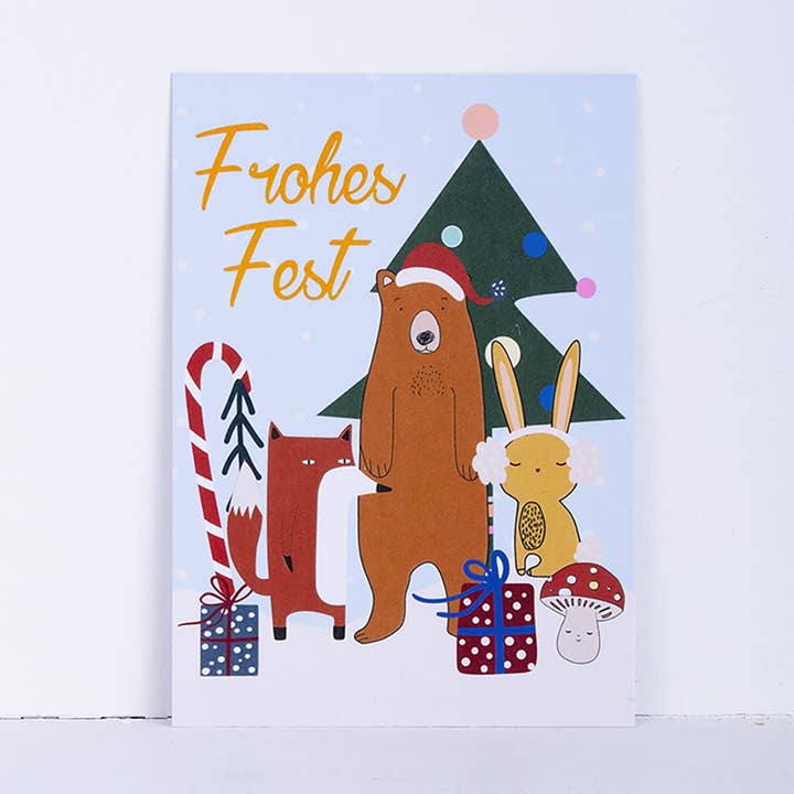 coopz tarjeta de Navidad - Animales navideños infantiles azul claro/ multicolor para venta al por mayor de coopz