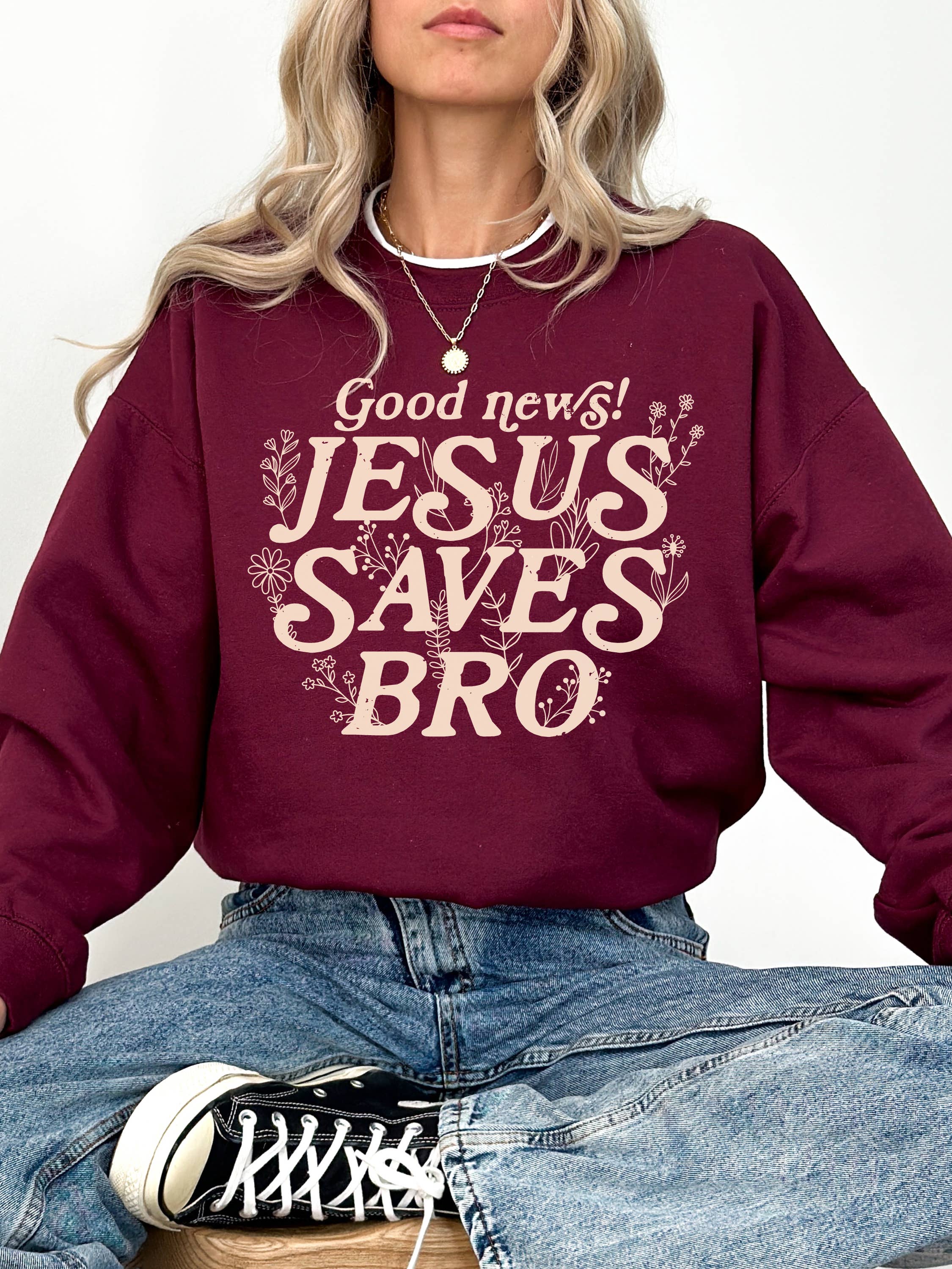 Spirit Led Collective - Wholesale Graphic sweatshirt – Women’s - Jesus Saves Bro | Printed Crewneck Sweater