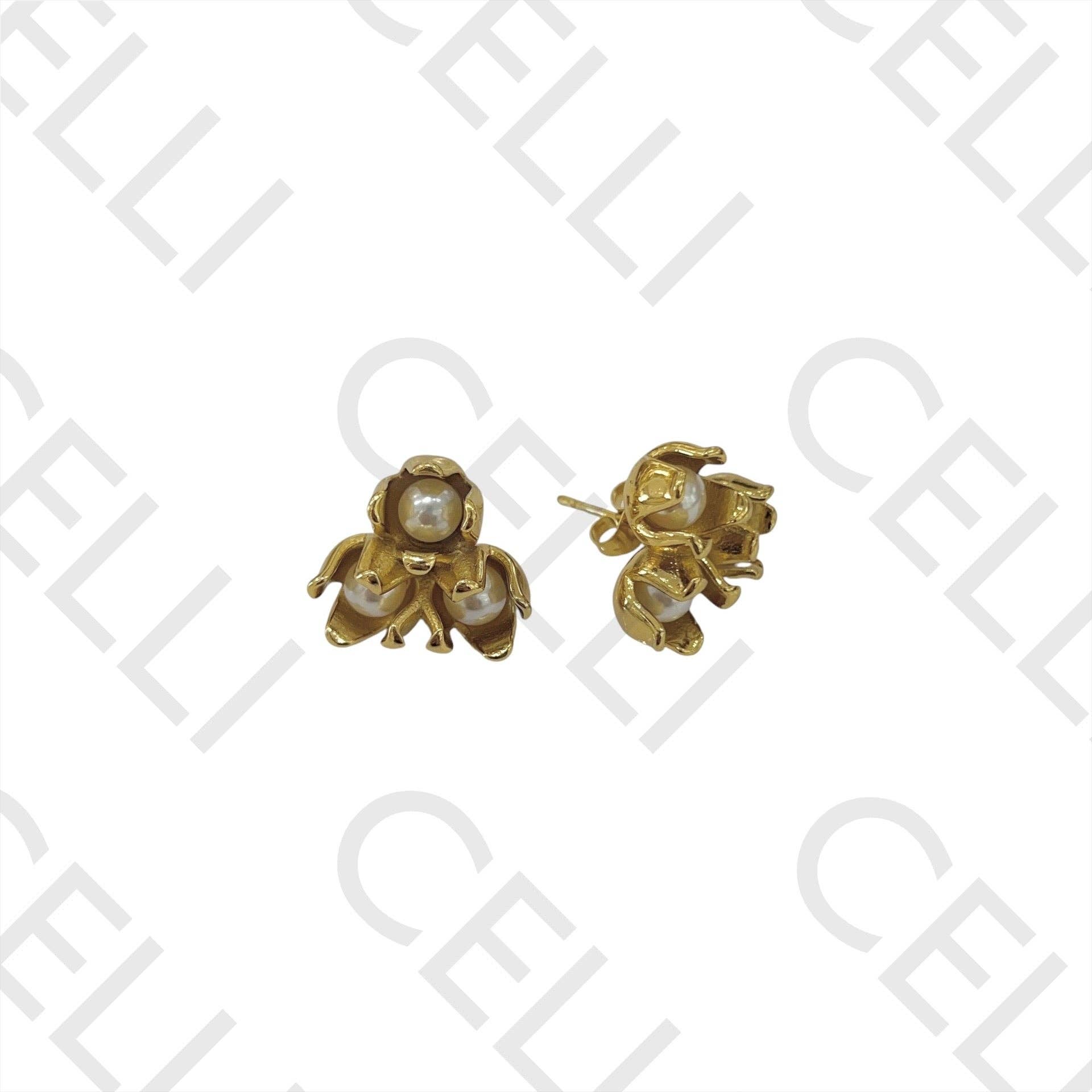 Celli Biju - Vente Clous d'oreille - Boucle d'oreille en acier - Fleur avec perles0