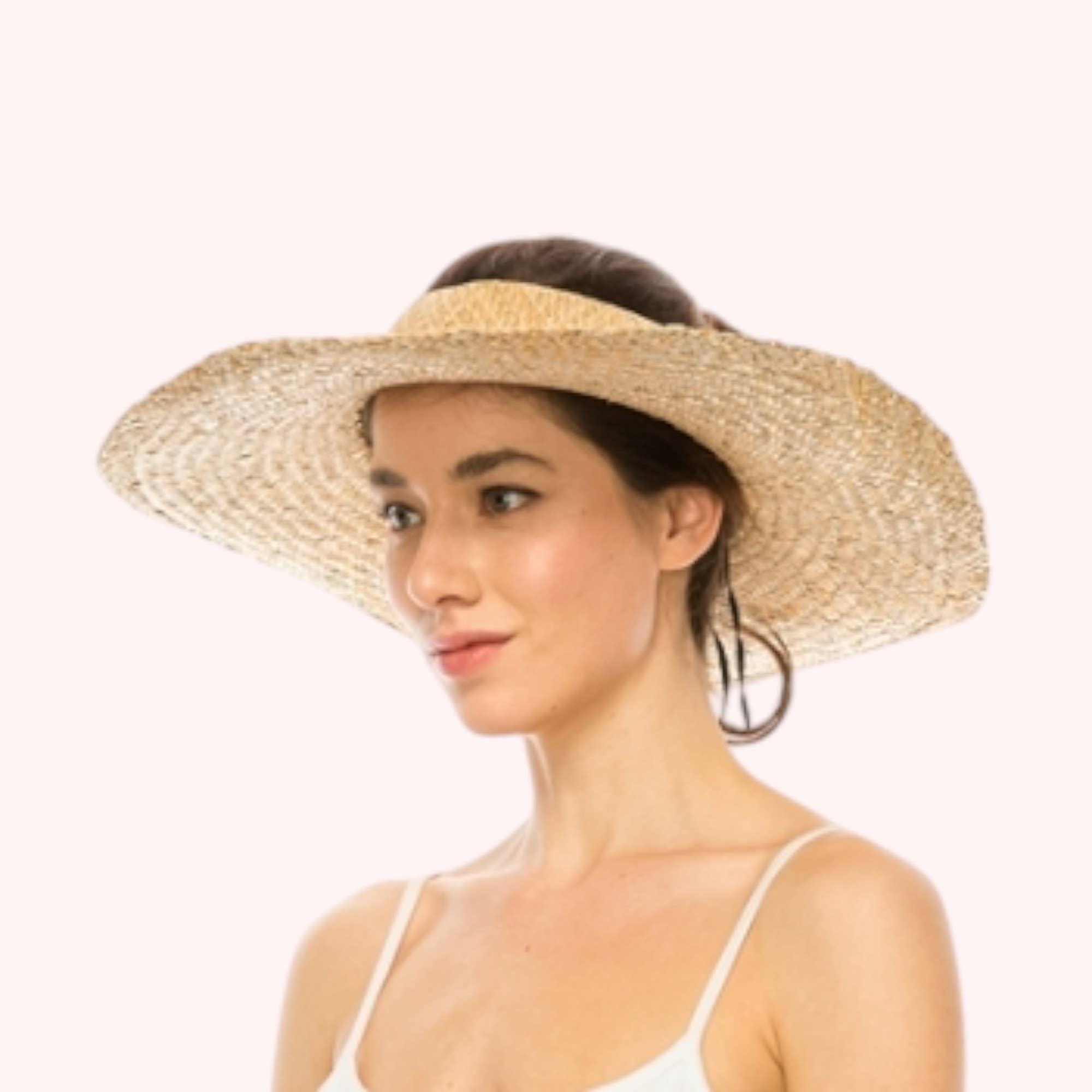 Woven Natural Straw Crownless Hat – Handmade & Sun-Safe for wholesale on Faire2