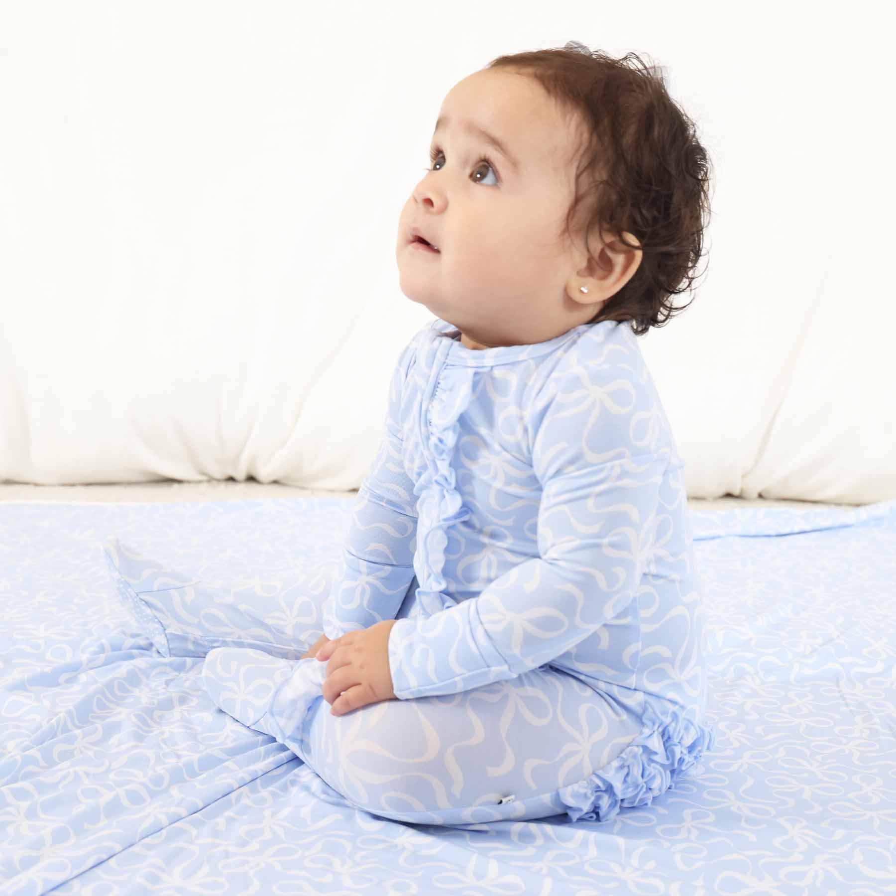 Caden Lane - Wholesale Jumpsuit - Baby - Blue-tiful Bows Ruffle Zipper Footie10