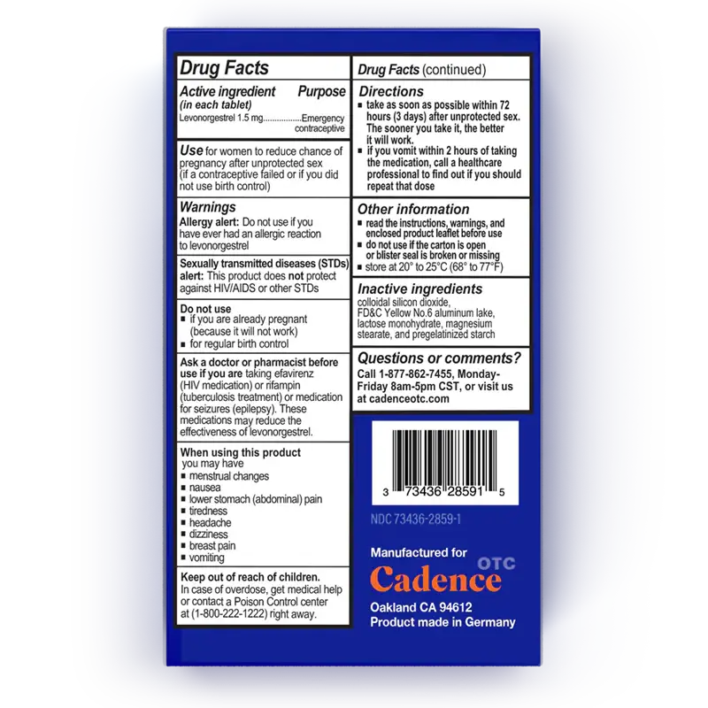 Cadence OTC - Wholesale Contraceptive/Condom - Morning After Pill® - Emergency Contraceptive1