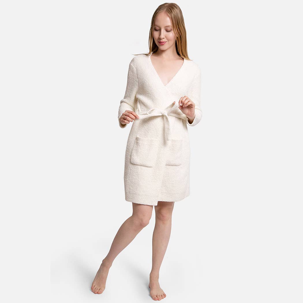 Fashion City - Venta al por mayor Bata - Mujer - Bata suave de color sólido con cara feliz2