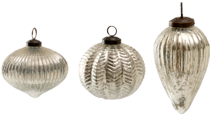 Vatican Homes – Großhandel Verzierungs-Set – Satz von 3 silbernen Glasornamenten0