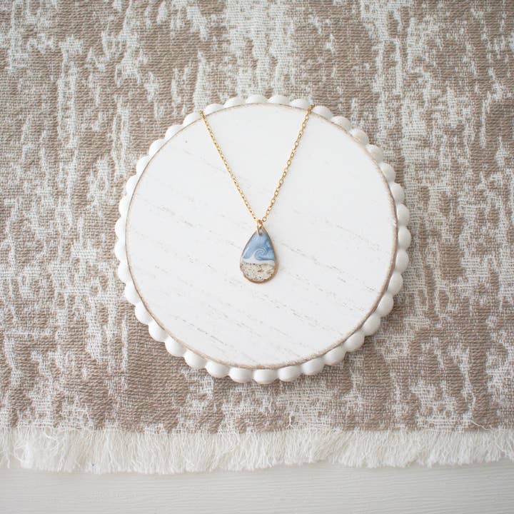 Custom Sand Necklace | Drop | Hand Painted Wave | Gold for wholesale by Sandy Beaches Shop