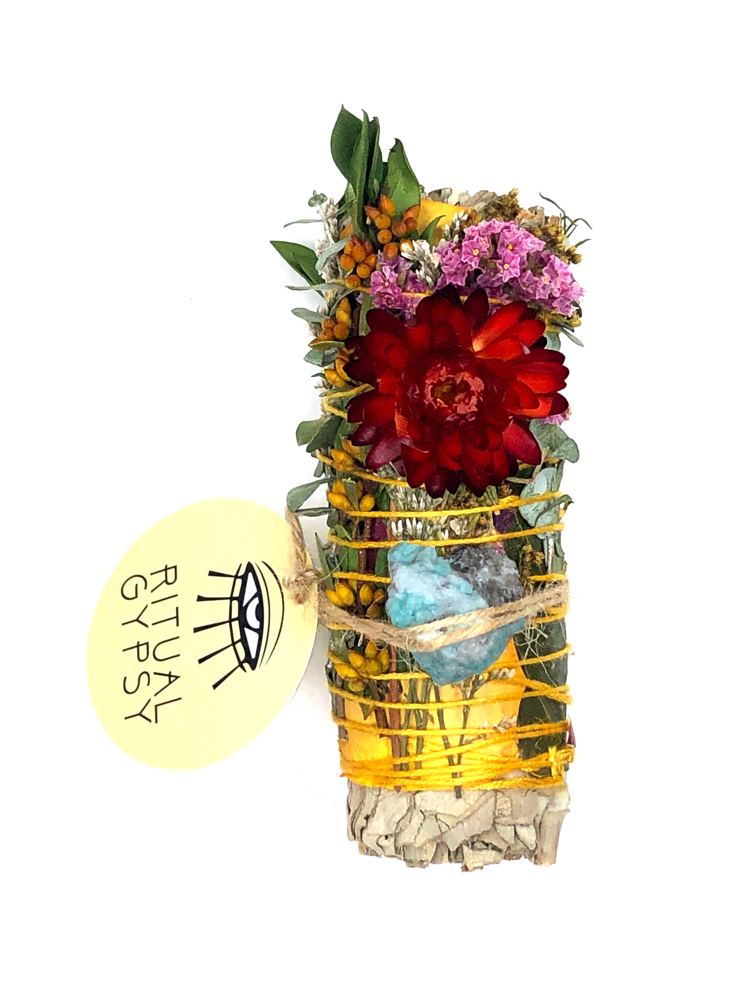 RITUAL GYPSY SAGE WANDS - Vendita all'ingrosso Salvia - BACCHETTE RITUALI SALVIA DA 4" (24 OPZIONI DI CRISTALLO)2