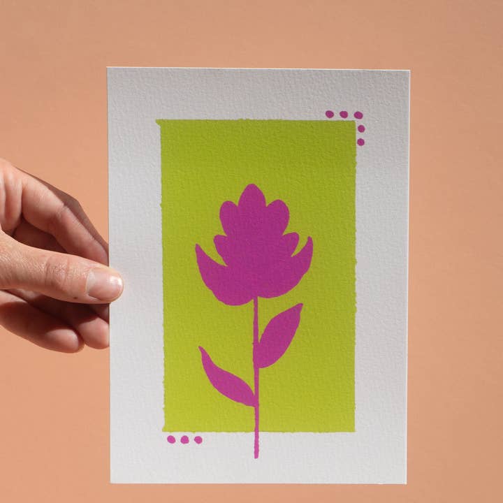 Mel K. Olrich Art - Wholesale Art Print - Colorblock Indian Paintbrush, pink & green, western wall art1