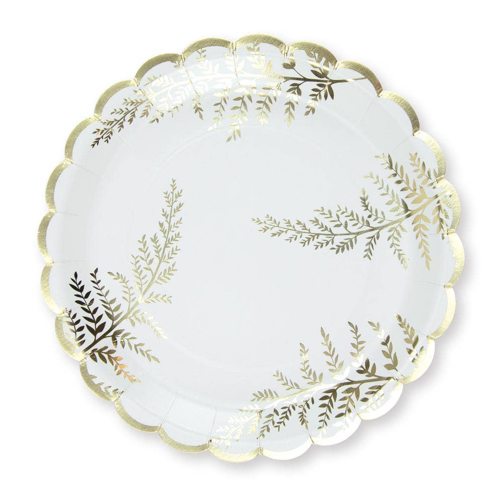 Tim&Puce Factory - Vente Assiette jetable - ASSIETTES FESTONNEES 23CM FOUGERE WHITE X 80