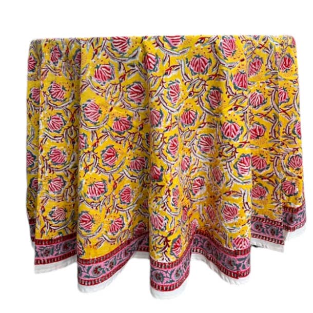Claire Beaugrand - Wholesale Tablecloth - Round cotton tablecloth printed “India Yellow” 0