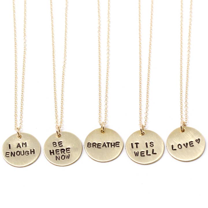Crafts & Love - Wholesale Pendant/Charm Necklace - Stamped Tiny Phrase Necklace - Large Gold