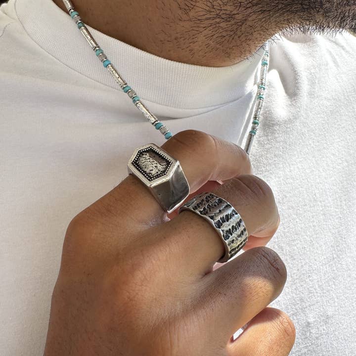 Christina Christi - Wholesale Band/Stacked Ring - Silver Pewter Men’s Rings – Hammered & Signet2