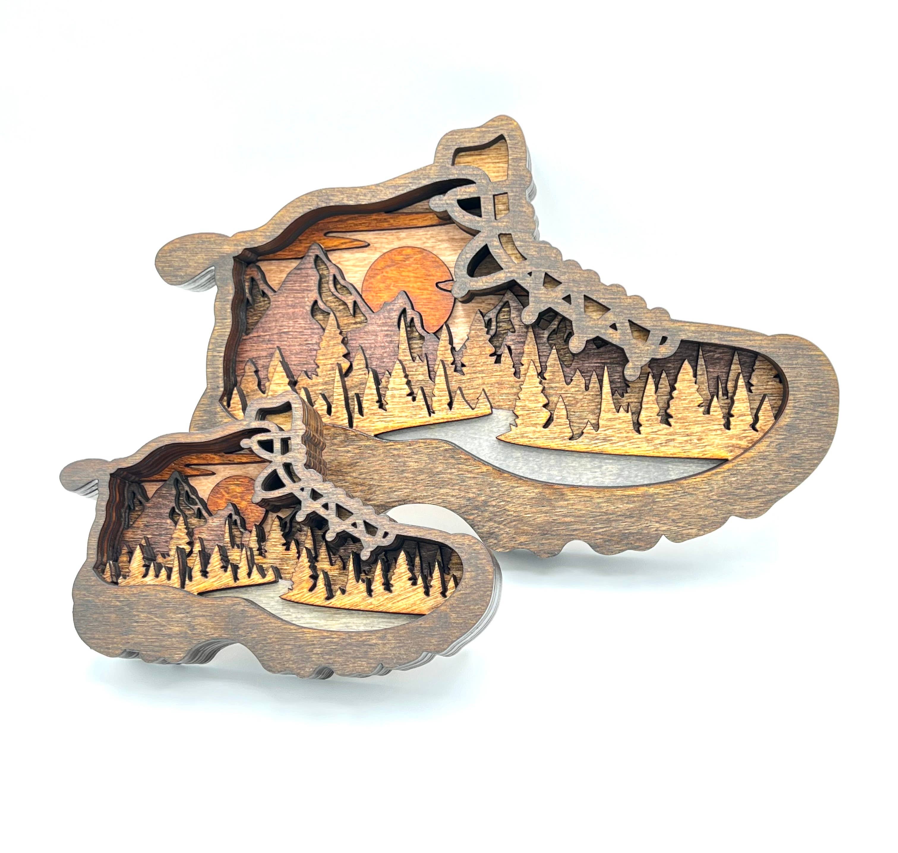 Lexo Creations - Wholesale Decorative Tabletop Object - Hiking Boot Multi-layered Wood12