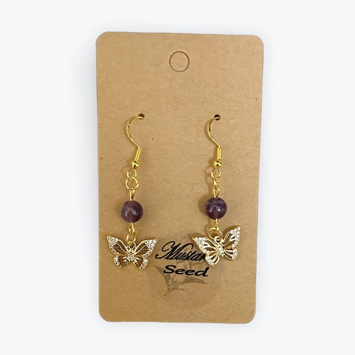 Amethyst And Butterfly Earrings for wholesale by Mustard Seed Acquisitions