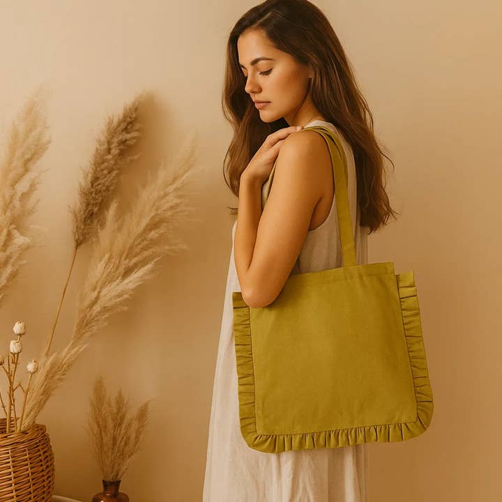 House of Kraft - Wholesale Tote Bag - Women's - Canvas Ruffle Tote | Canvas Colored Tote Bag | Unbranded 45