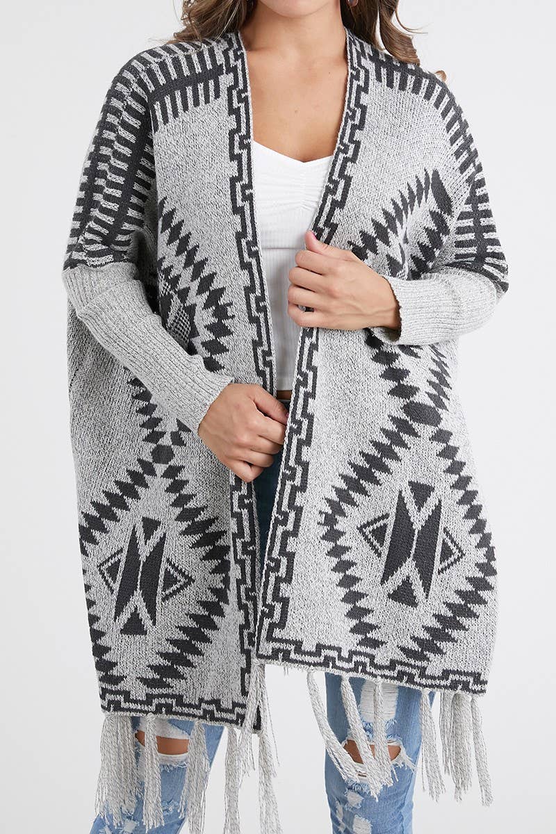 Oceanus Apparel - Vente Cardigan – femme - OUG10622-SP Cardigan en tricot poncho tribal à franges6