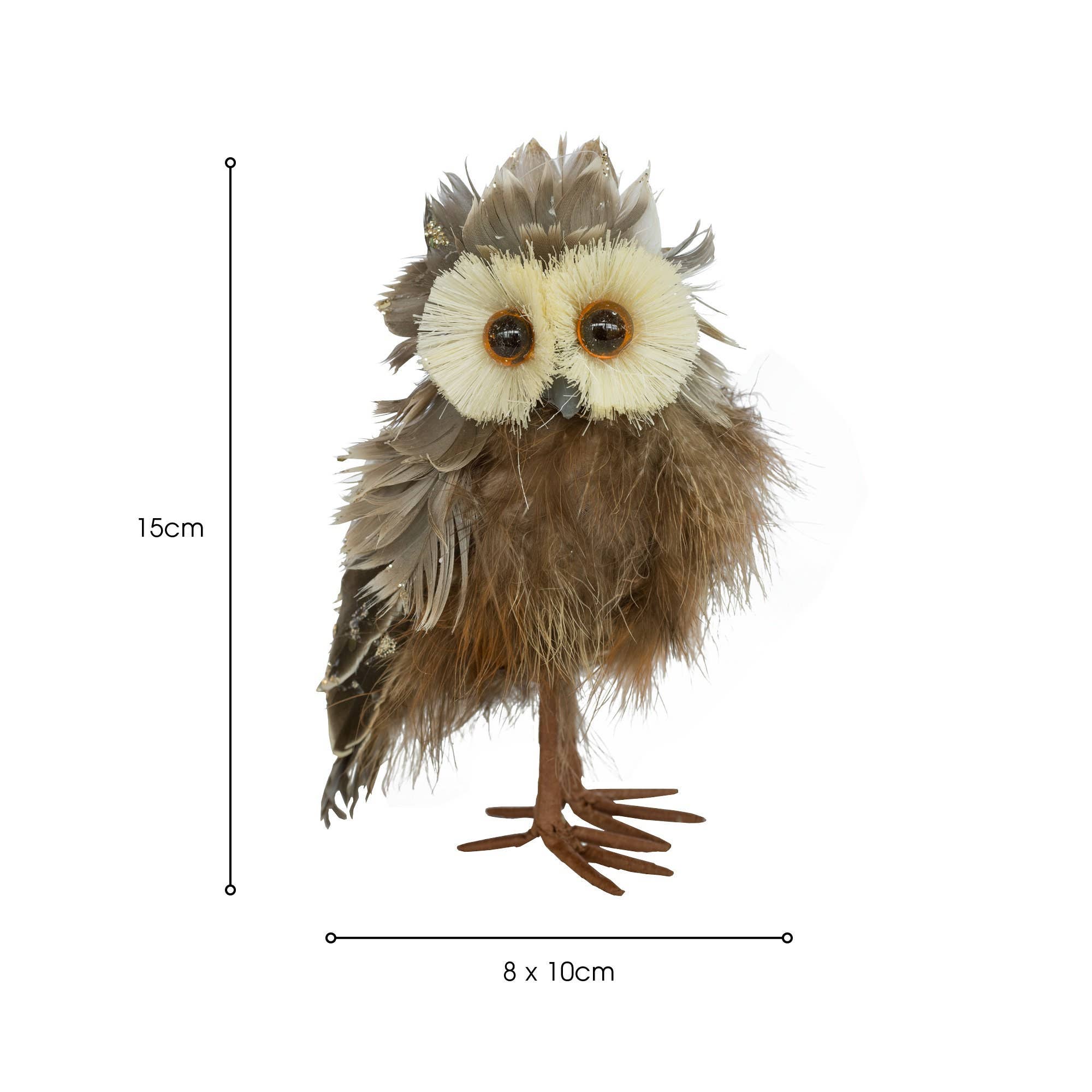 Febland – wholesale Decorative figurine – 15cm Glitter Brown Feather Owl Woodland Home Decor6
