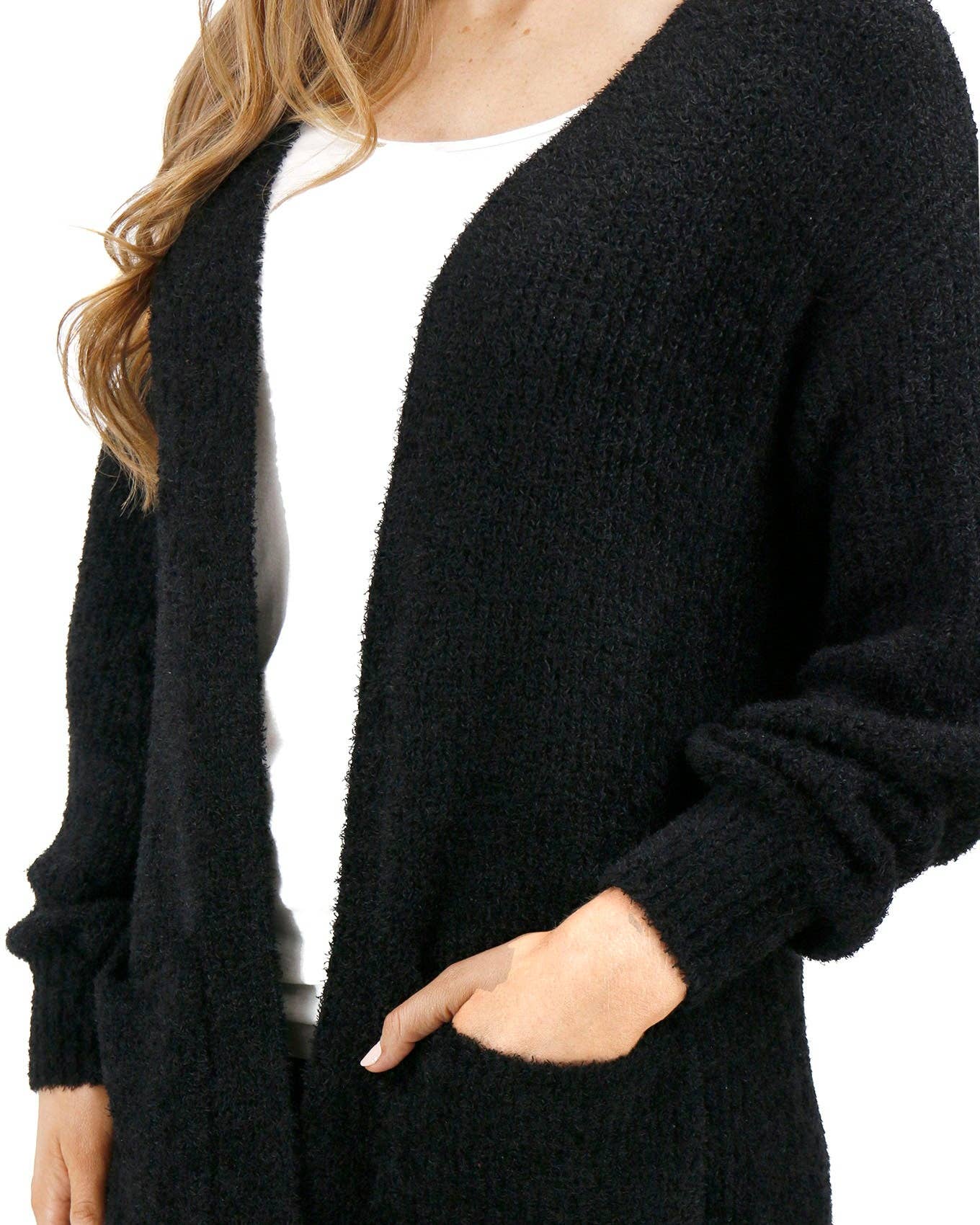 Noir Cardigan en maille duveteuse en vente sur Faire5