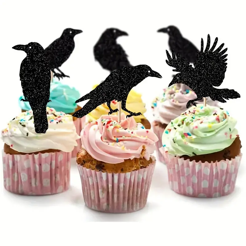 All Little Cute Things - Wholesale Cake/Cupcake Topper - Glittered Black Crow, Edgar Allan Poe Raven Cupcake Topper4