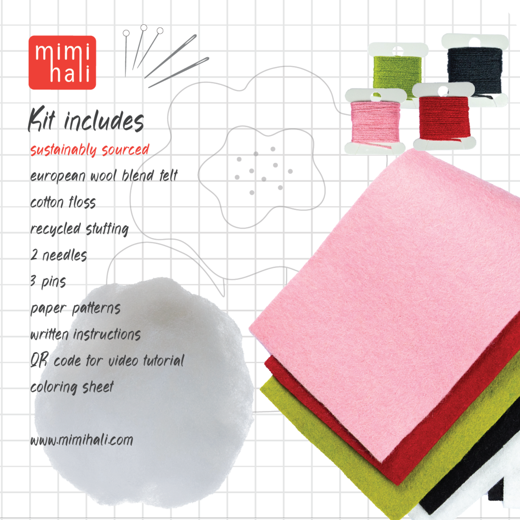 Mimihali - Wholesale Craft Sewing Kit - PEONY & LADYBUG Felt Sewing Kit5