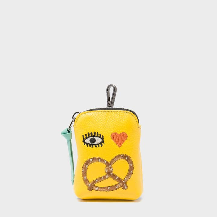Min & Mon - Wholesale Keychain - Women's - Florence Pouch Charm - Balloon Yellow Leather Keychain Eye Love New York Embroidery