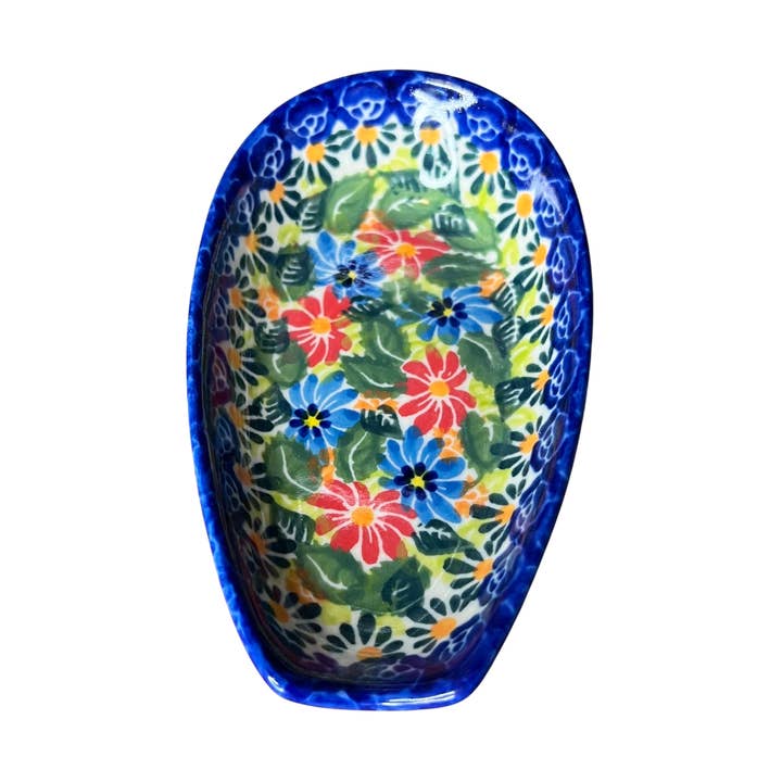 Löffelablage aus polnischer Keramik mit rotem Blumenmuster für den Großhandel von Lidia's Polish Pottery, Inc.