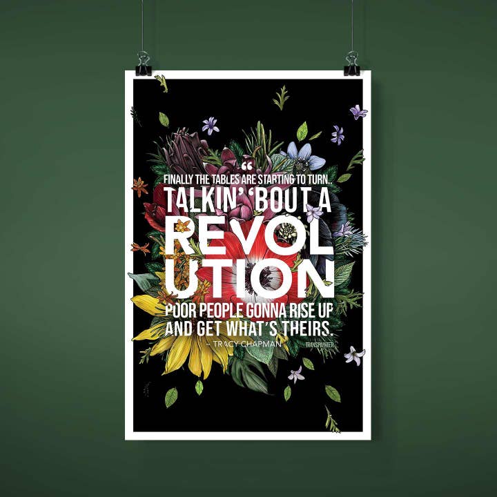 Blommig affisch: Revolution | Protestskylt: INGA KUNGAR för wholesale av Transpainter