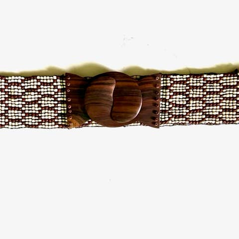 Cinturón de cuentas de vidrio madera tallada panal crema Tejido a mano para venta al por mayor de Erik & Mike