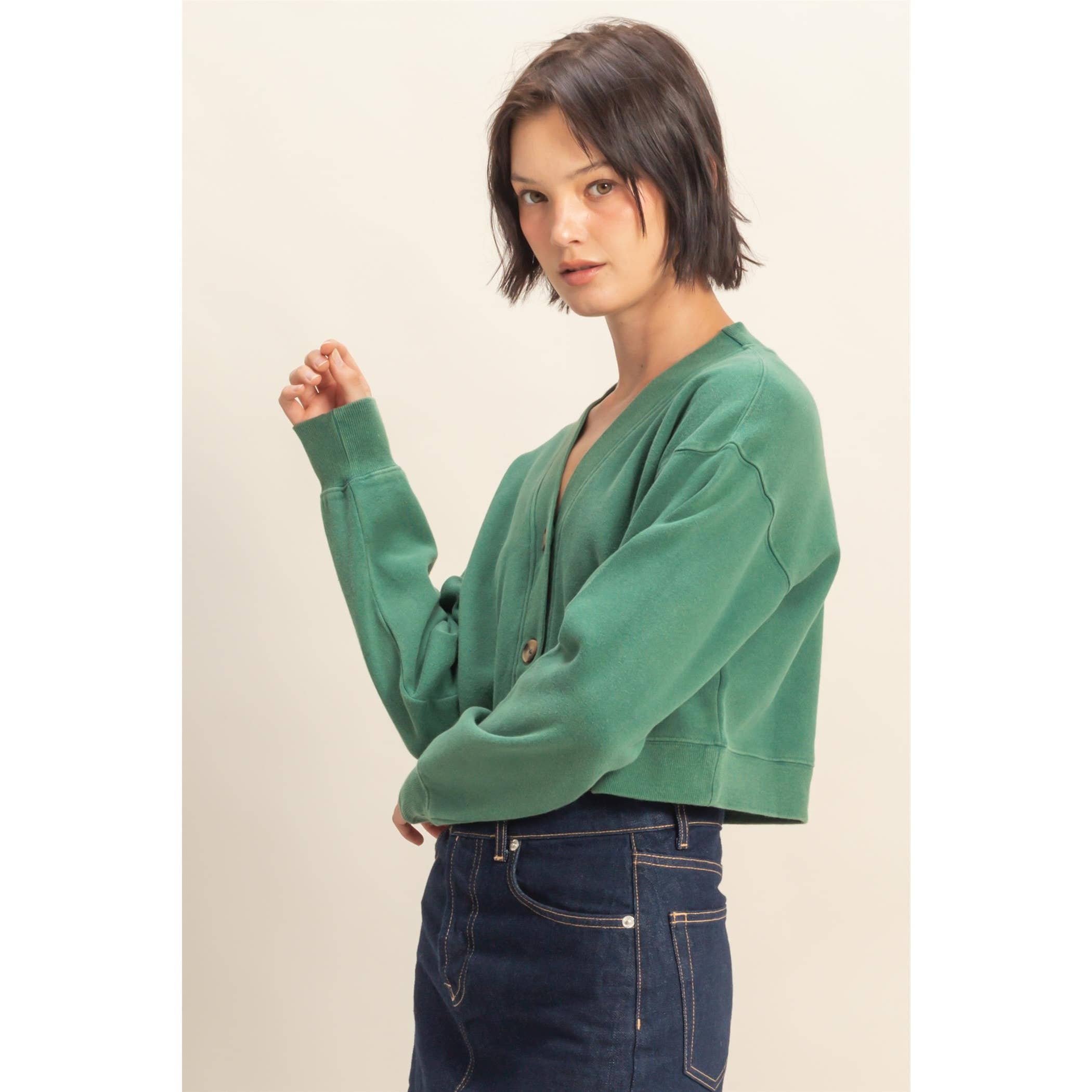Double Zero - Wholesale Cardigan - Women's - Washed French Terry Cropped Cardigan5