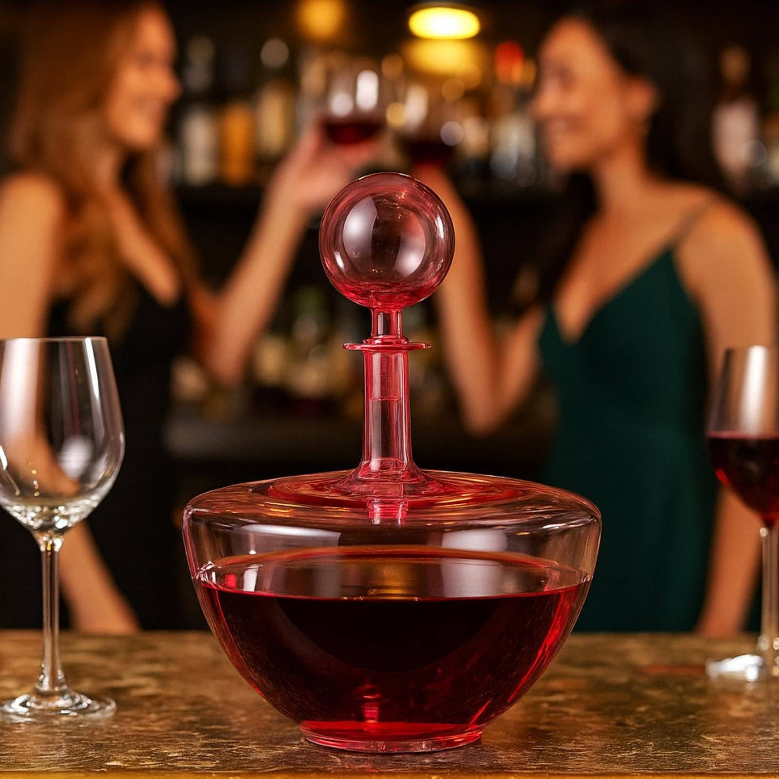 The Wine Savant /  Khen Glassware – Decantador por atacado – Decantador de Vinho de Vidro de Arco Baixo Rosa Blush Soprada à Mão5