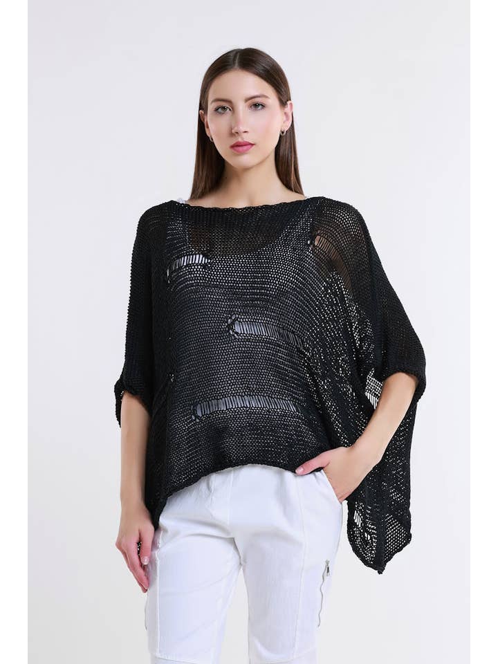 TINA Stephens Italy/Tees By Tina – Top de malha - Mulher por atacado – Camisola de malha com barra aberta Jean Elbow Slv (BQ909)1