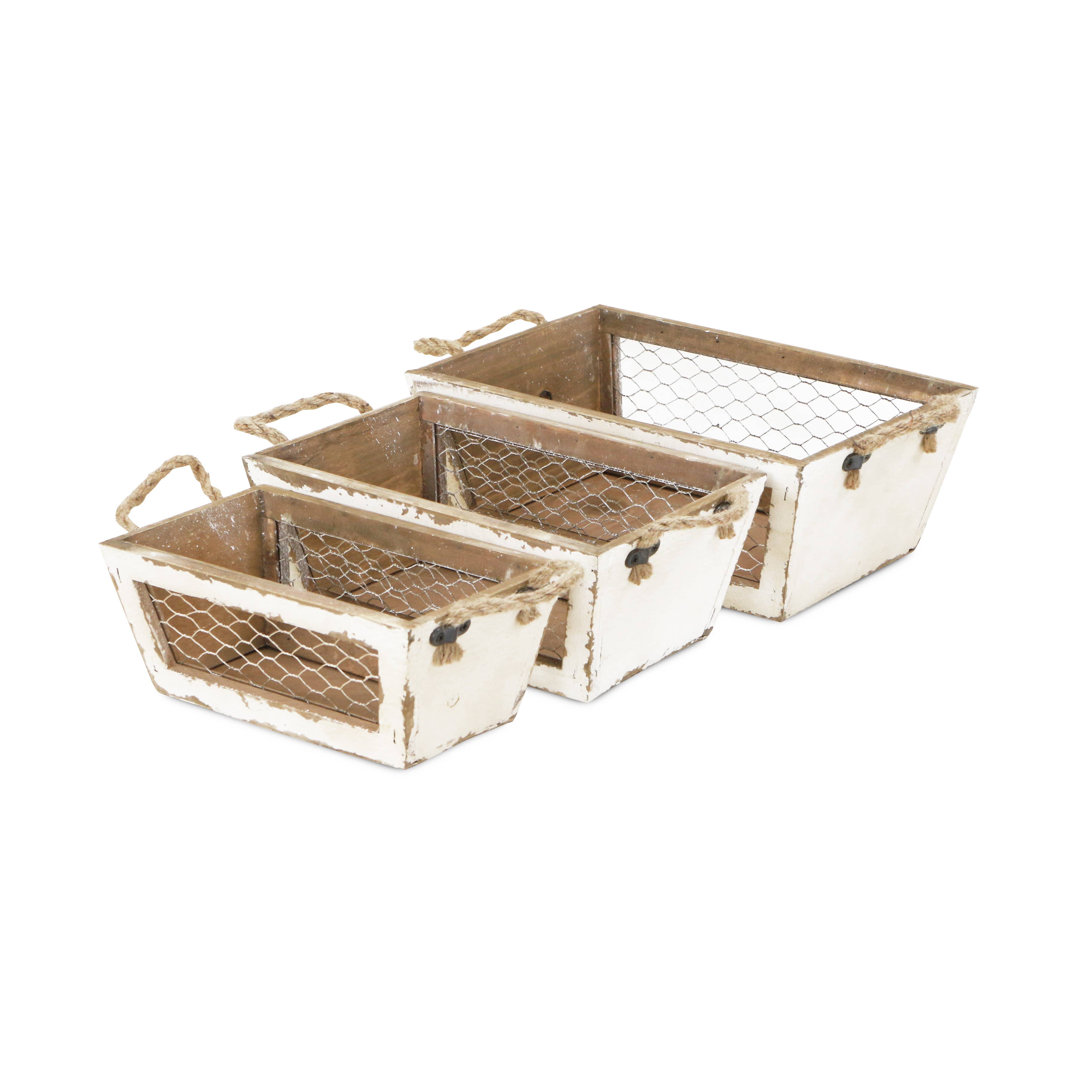 Cheungs Home Decor – wholesale Basket – Irona Set of 3 Tapered Wood & Wire Crates12