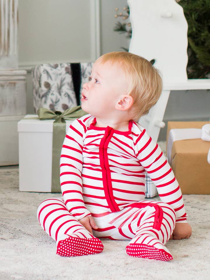 Baby Boys Red & White Stripe Modal Footed One Piece Pajama for wholesale on Faire