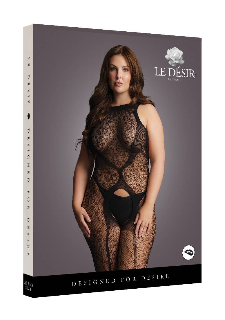Black Crotchless Leopard Bodystocking for wholesale on Faire6