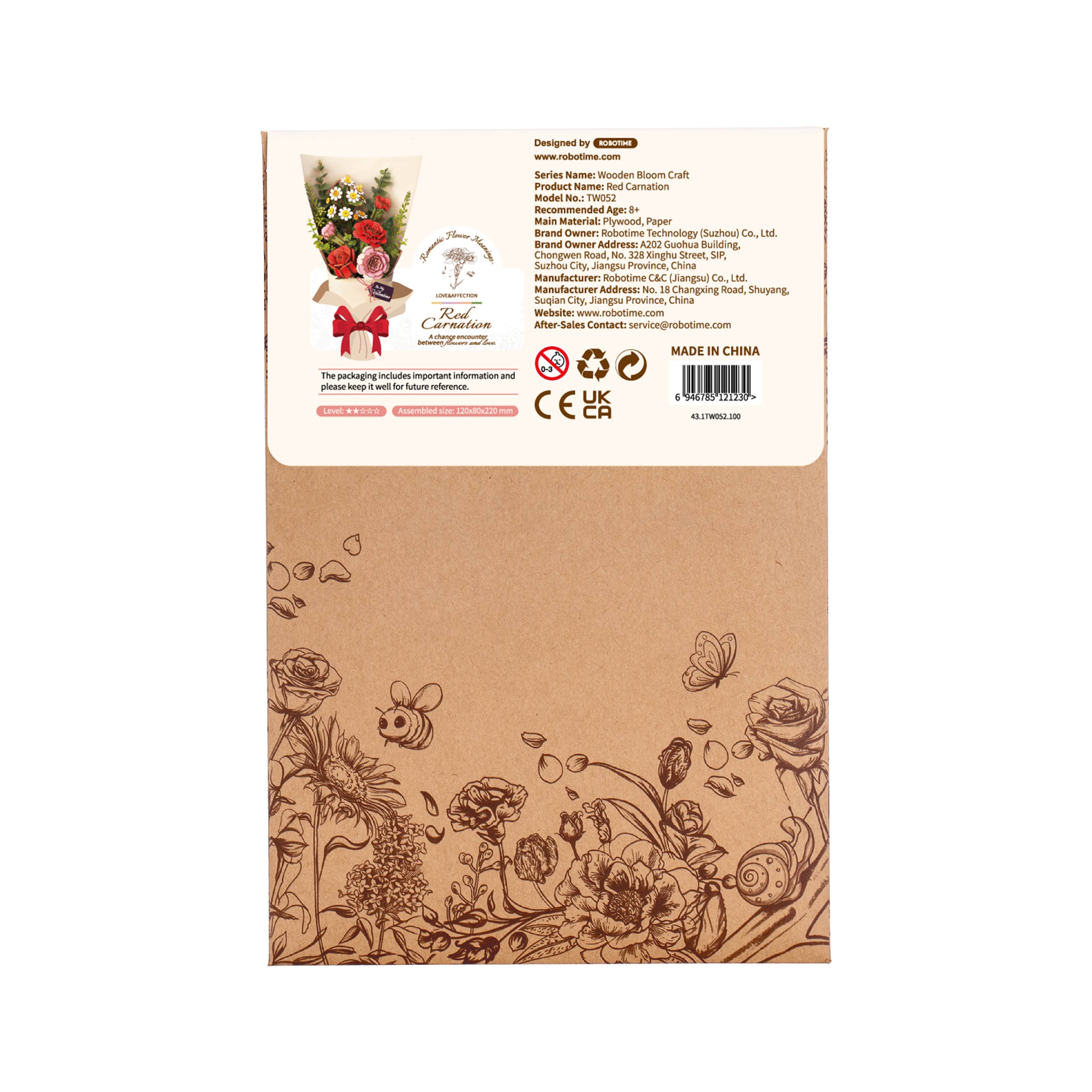 Robotime - Wholesale DIY Craft Kit - TW052 Red Carnation Rowood DIY Wooden Flower Bouquet 3D4