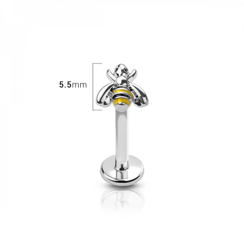CRAVE - Wholesale Stud/Post Earrings - INTERNALLY THREADED BUMBLE BEE TOP 316L SS LABRET STUD2