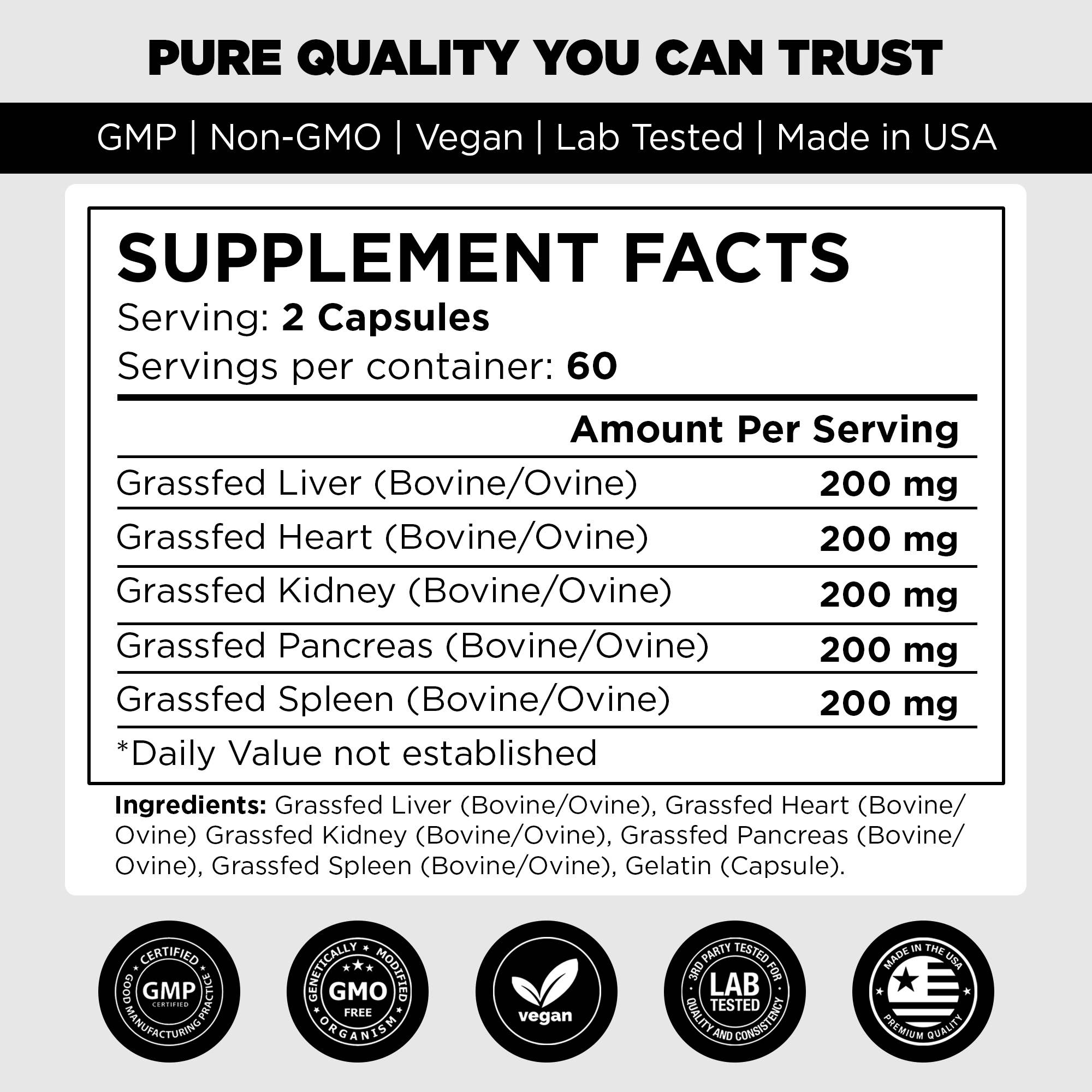 pure Vitamins - Wholesale Oral Supplement/Vitamin - Pure Vitamins Grass-Fed Beef Organ Supplement, 120 Count3