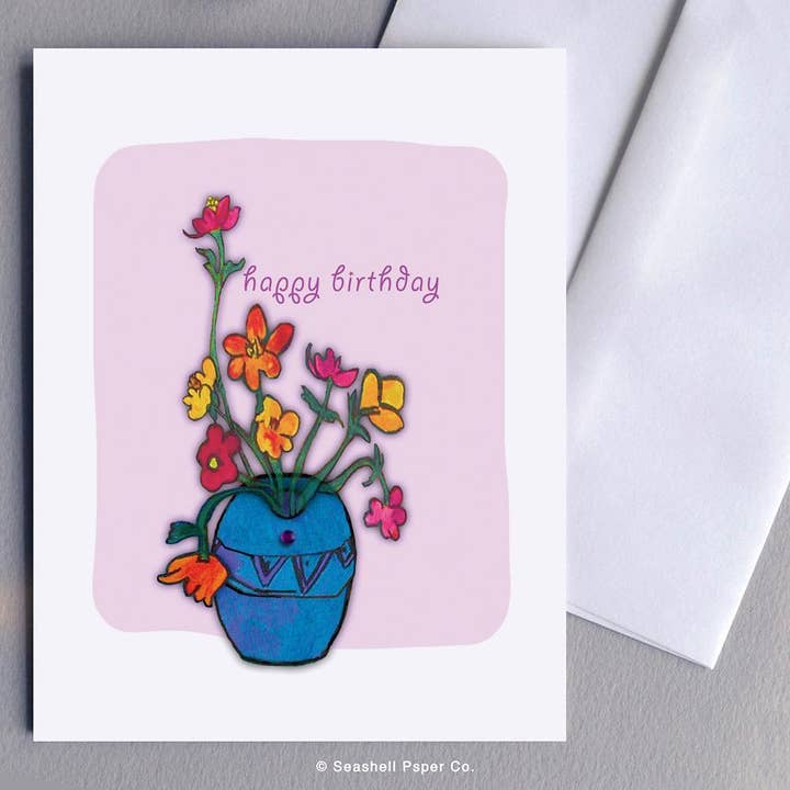 Birthday Vase With Flowers Card for wholesale by Seashell Paper Co.