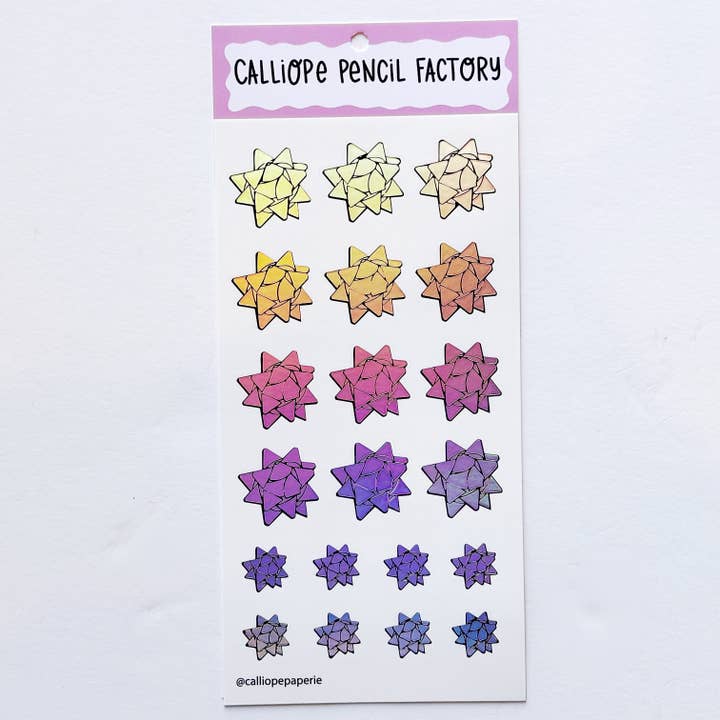 Silver Holo Sticky Bow Sticker Sheet for wholesale by Calliope