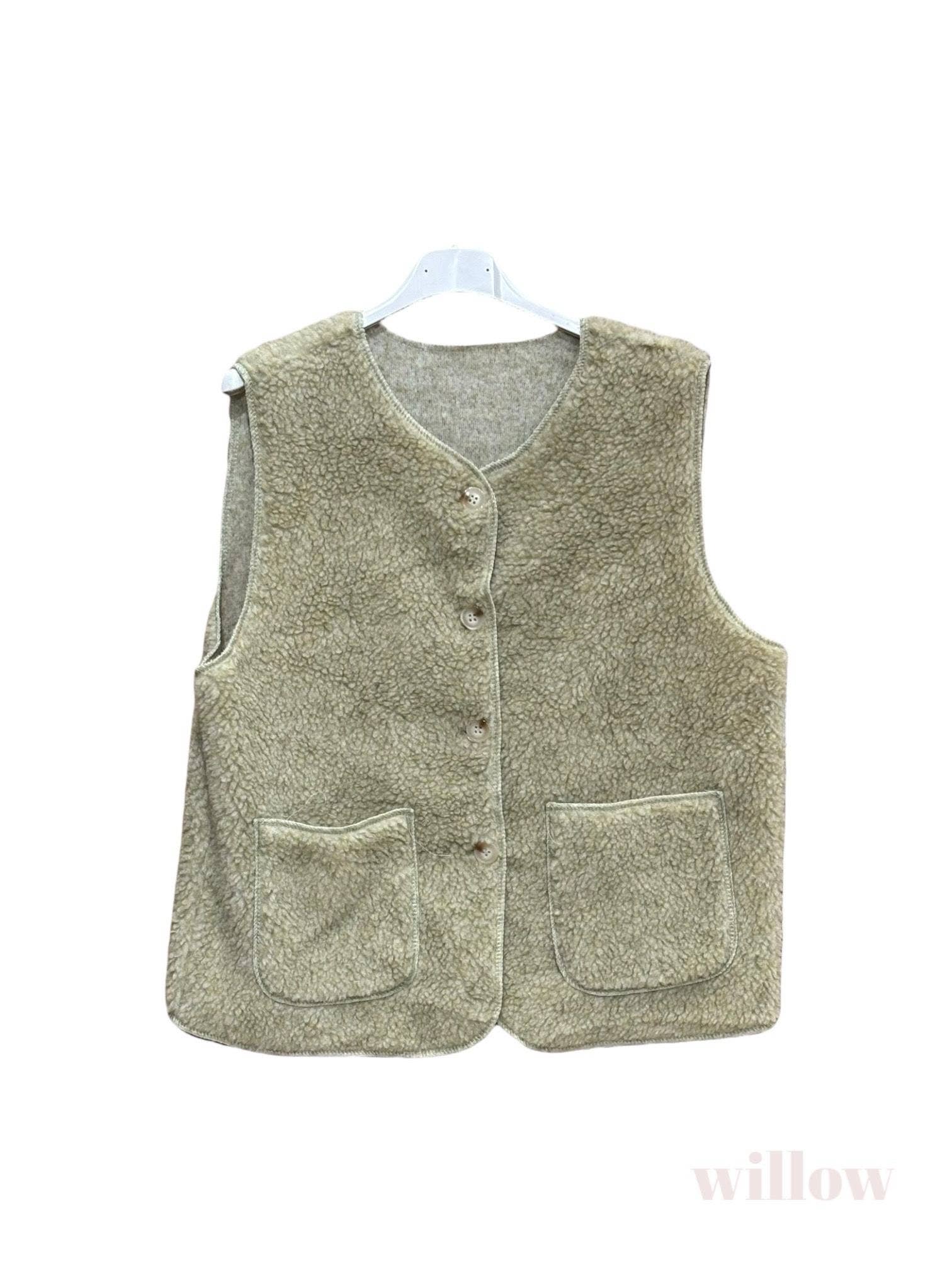 Moonsun - Venta al por mayor Chaleco de abrigo - Mujer - Chaleco sin mangas de piel de oveja con botones1