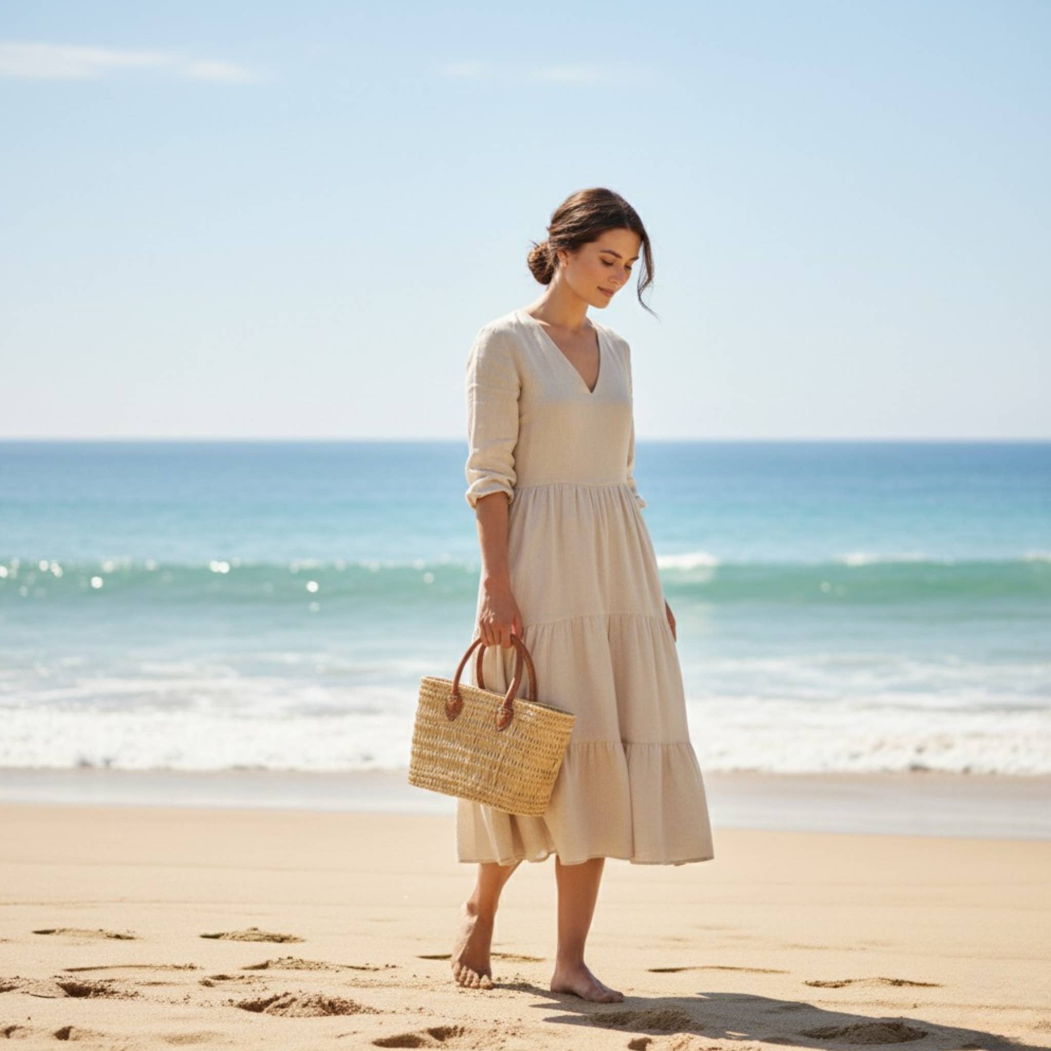 LeBazare - Vendita all'ingrosso Borsa da spiaggia - Cesto in Vimini con Manici Rinforzati in Pelle0