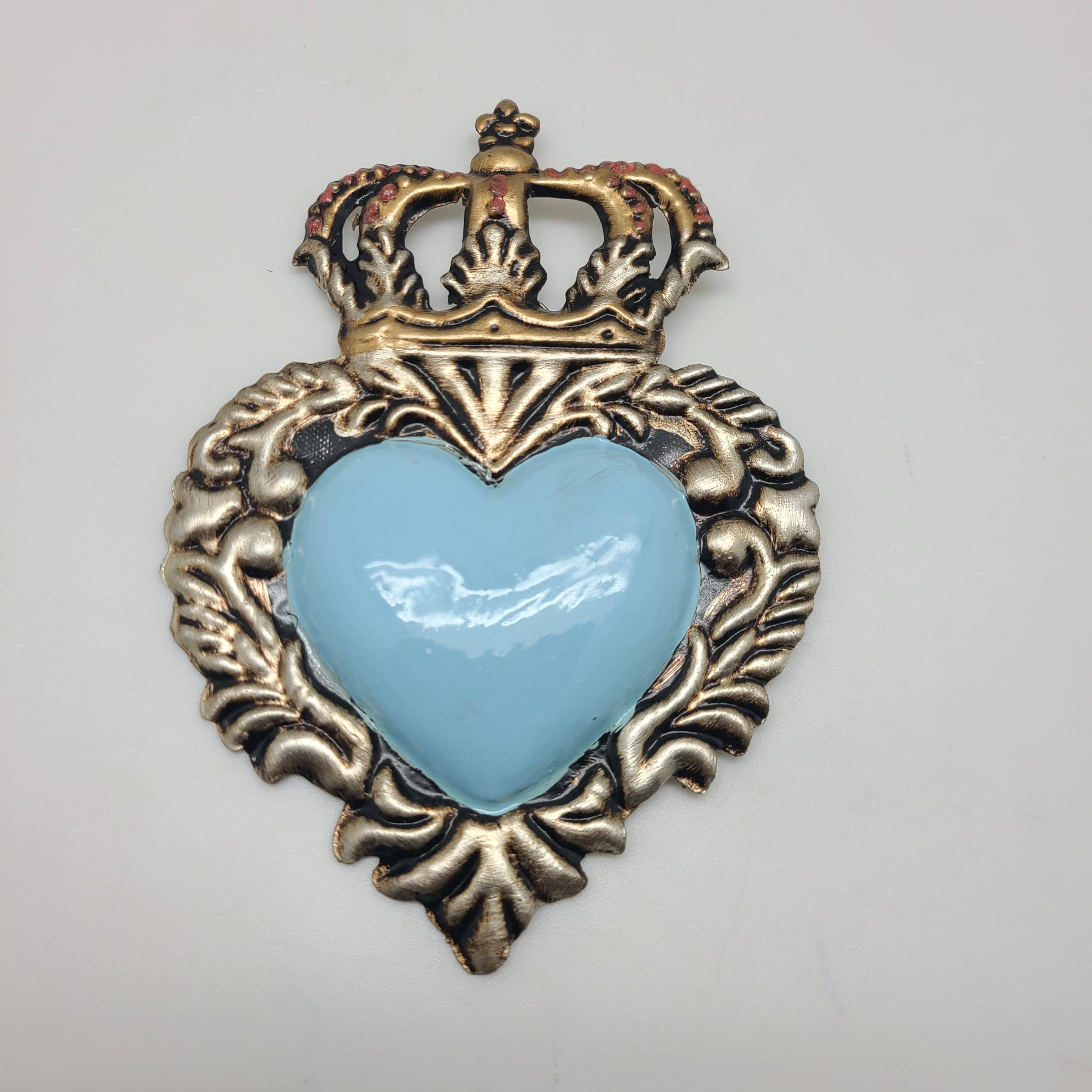 Contreras Designs – Engroshandel Vægplakat – Håndmalet mexicansk blikhjerte med krone, 14 cm til væg5